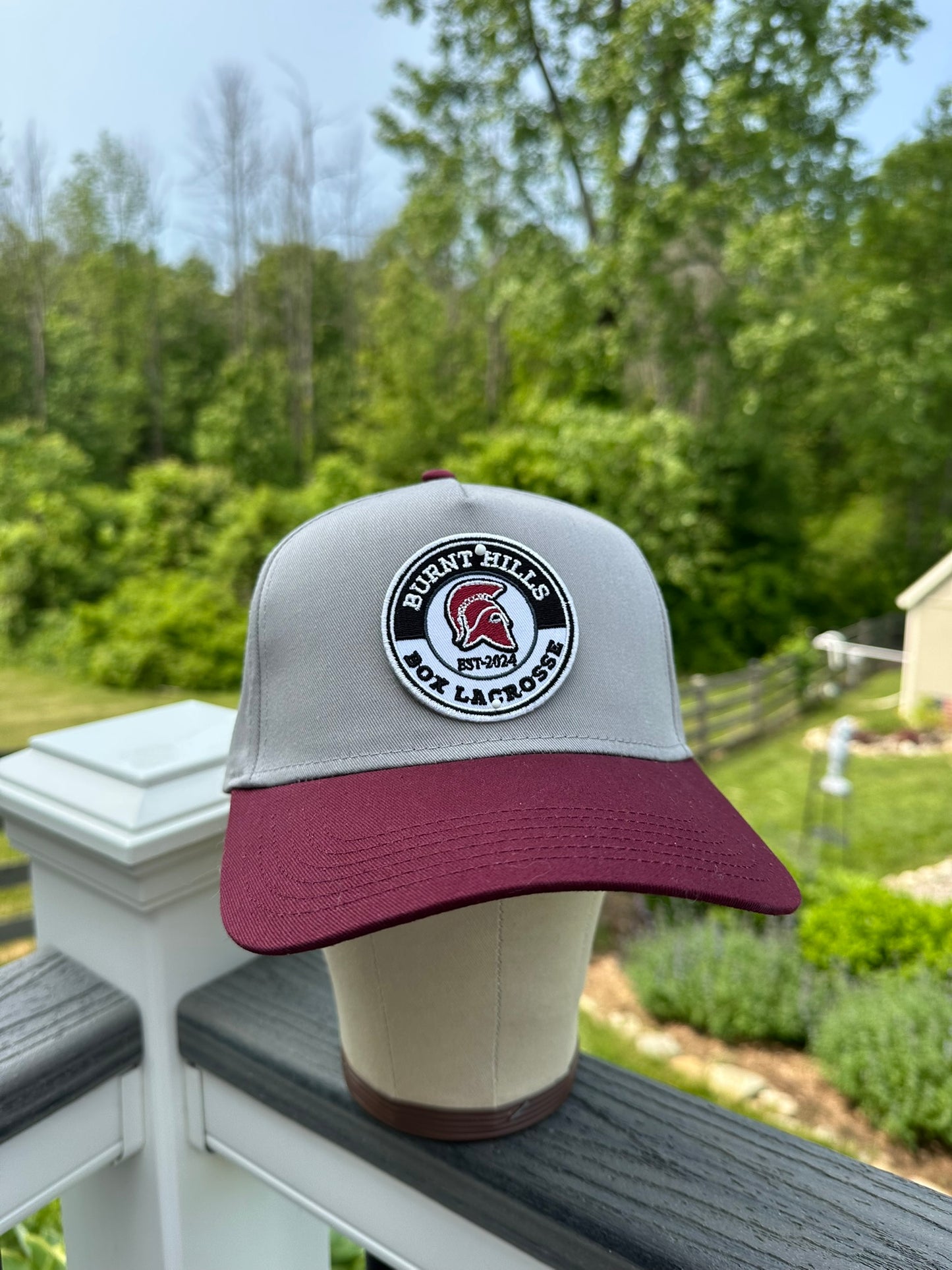 Classic Fit Grey and Maroon Box Lax Hat