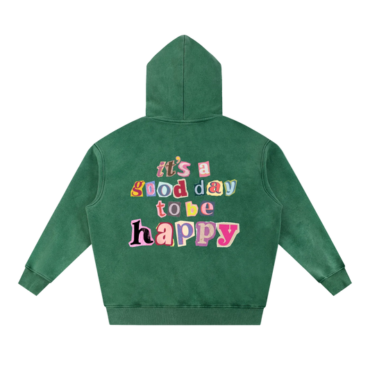 Good Day to be Happy Wash Fleece Oversize Hoodie