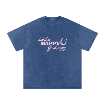 Happy Go Lucky Washed Oversized Cotton T-Shirt