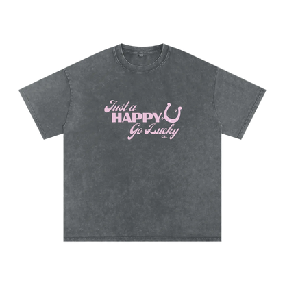 Happy Go Lucky Washed Oversized Cotton T-Shirt