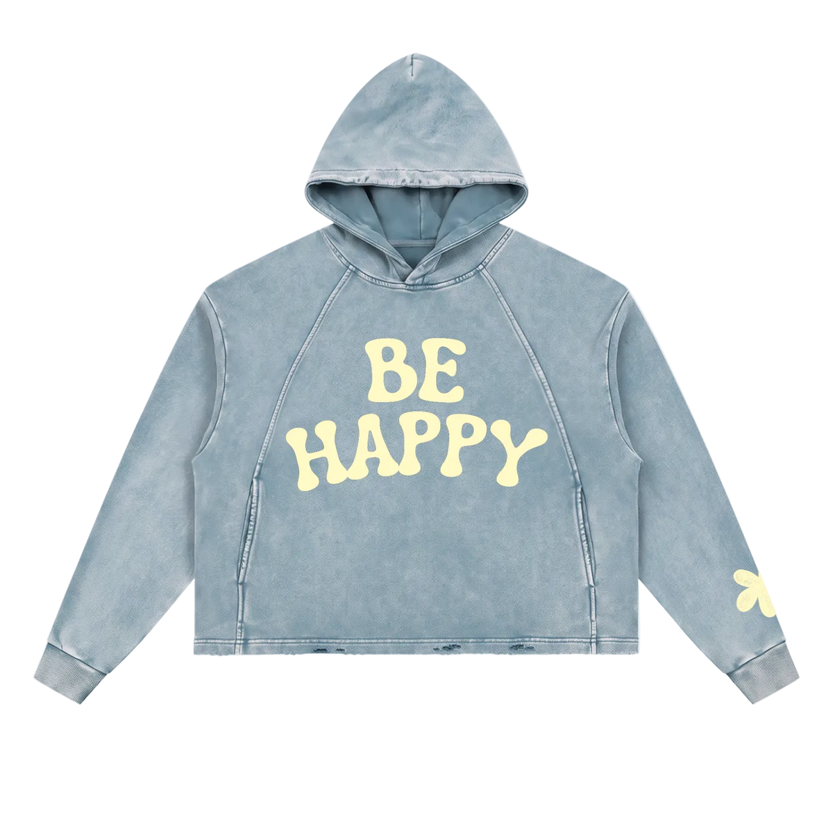 Be Happy Distressed Hoodie Blue