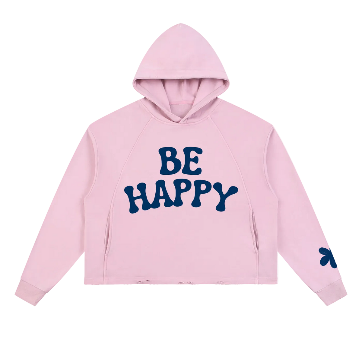 Be Happy Distressed Hoodie Pink